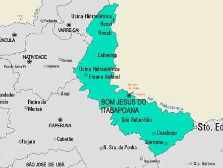 ನಕ್ಷೆ ಬೊಮ್ ಜೀಸಸ್ ಹಾಗೆ Itabapoana ಪುರಸಭೆ